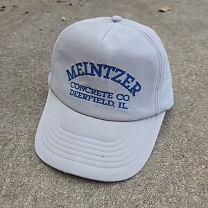 VTG 80s Meintzer Concrete Snapback Hat OSFA Grey Blue Mesh Trucker Grunge USA